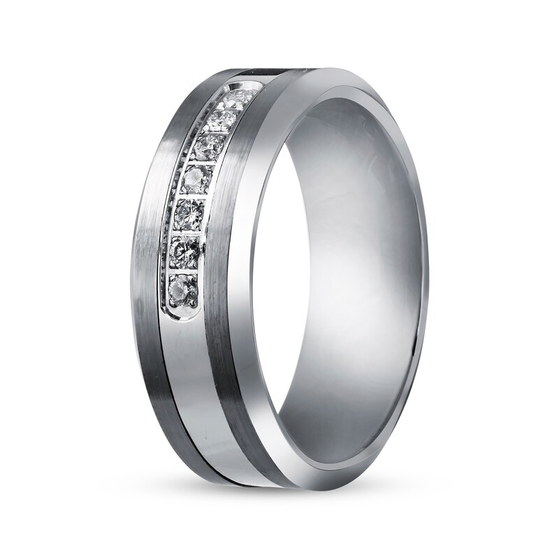 Main Image 2 of Adore Men's Diamond Satin-Finish Wedding Band 1/5 ct tw Tungsten Carbide