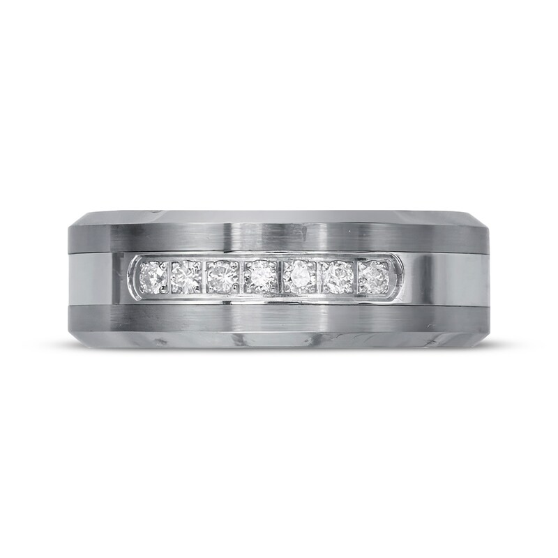 Main Image 3 of Adore Men's Diamond Satin-Finish Wedding Band 1/5 ct tw Tungsten Carbide