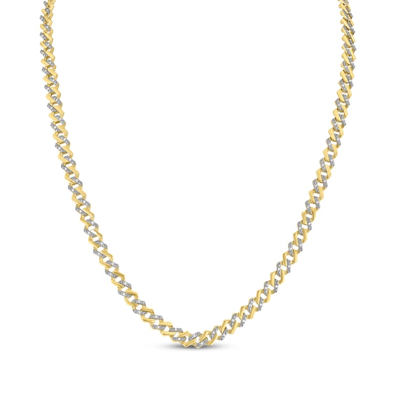Diamond Alternating Curb Chain Necklace 1/2 ct tw Hollow 10K Yellow Gold 20"