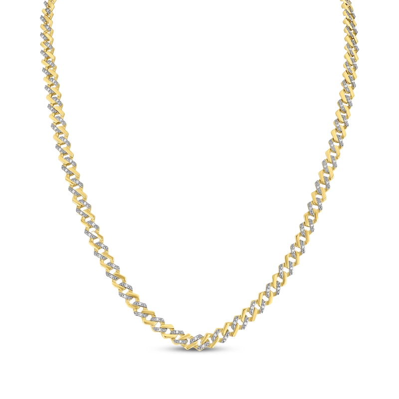 Main Image 1 of Diamond Alternating Curb Chain Necklace 1/2 ct tw Hollow 10K Yellow Gold 20"