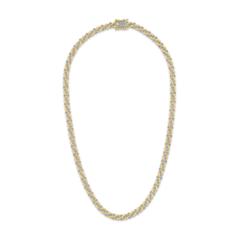Main Image 2 of Diamond Alternating Curb Chain Necklace 1/2 ct tw Hollow 10K Yellow Gold 20"