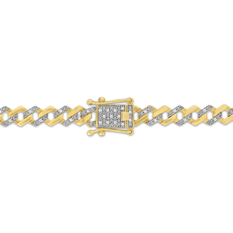 Main Image 3 of Diamond Alternating Curb Chain Necklace 1/2 ct tw Hollow 10K Yellow Gold 20"