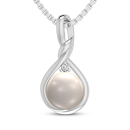 Cultured Pearl & White Lab-Created Sapphire Necklace Sterling Silver 18"