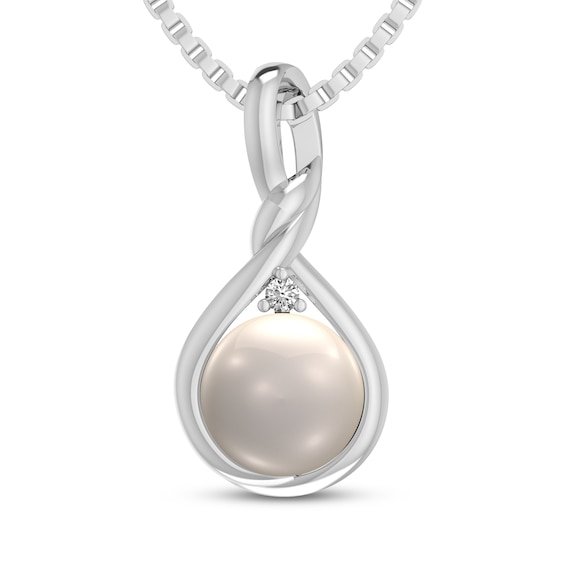 Cultured Pearl & White Lab-Created Sapphire Necklace Sterling Silver 18"