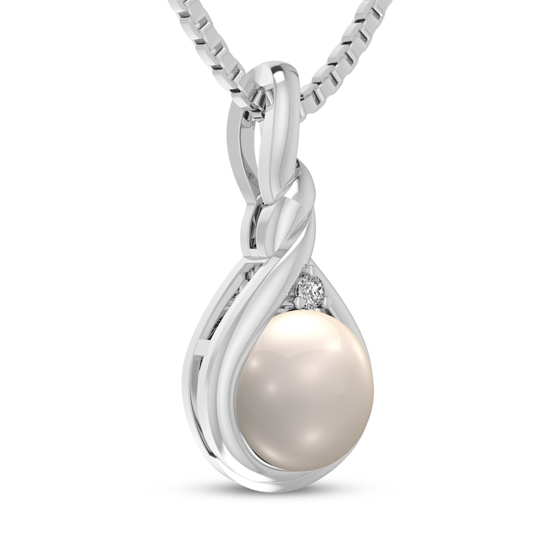 Main Image 2 of Cultured Pearl & White Lab-Created Sapphire Necklace Sterling Silver 18"