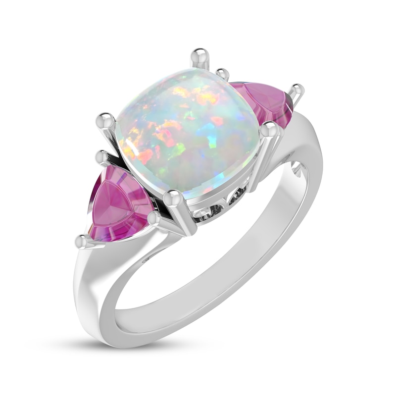 Main Image 2 of Cushion-Cut White Lab-Created Opal & Pink Lab-Created Sapphire Ring Sterling Silver