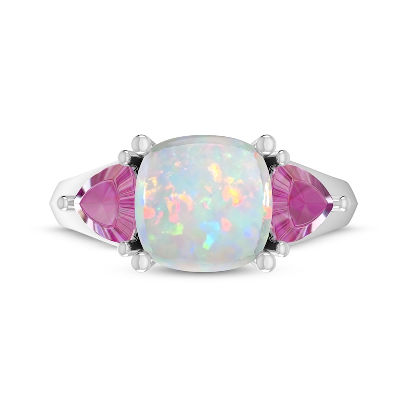Main Image 3 of Cushion-Cut White Lab-Created Opal & Pink Lab-Created Sapphire Ring Sterling Silver