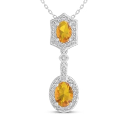 Citrine & White Lab-Created Sapphire Drop Necklace Sterling Silver 18"
