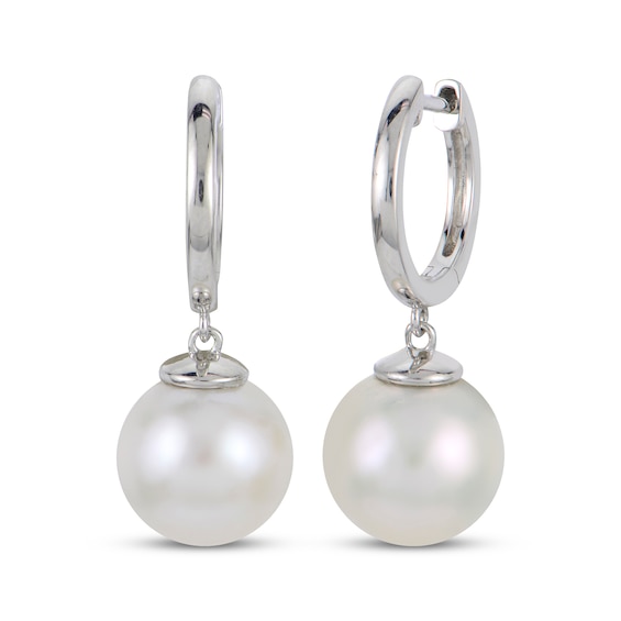 Cultured Pearl Dangle Hoop Earrings Sterling Silver