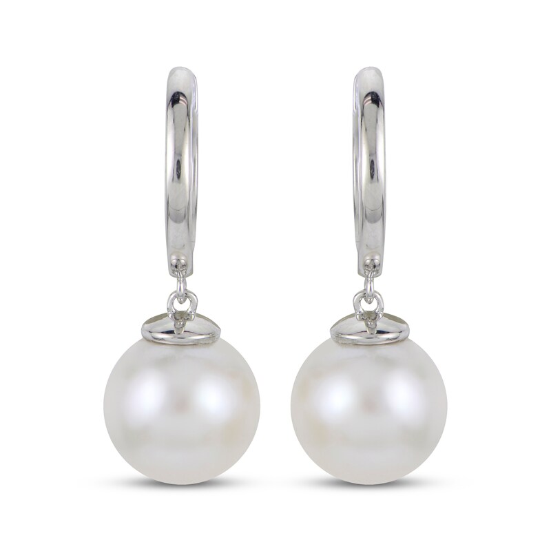 Main Image 2 of Cultured Pearl Dangle Hoop Earrings Sterling Silver
