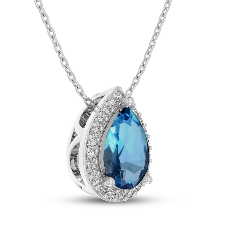 Main Image 2 of Pear-Shaped Swiss Blue Topaz & White Lab-Created Sapphire Halo Necklace Sterling Silver 18"