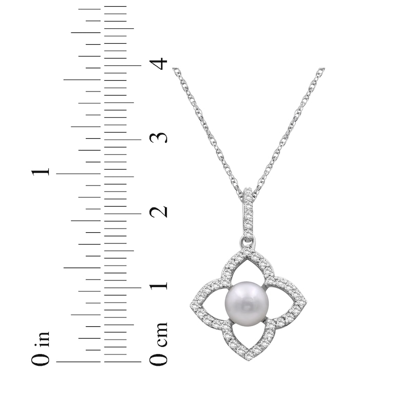 Main Image 5 of Cultured Pearl & White Lab-Created Sapphire Flower Frame Necklace Sterling Silver 18"