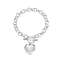 Mother-of-Pearl Heart Toggle Bracelet Sterling Silver 7.25"