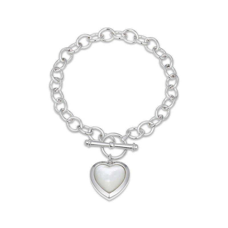 Main Image 1 of Mother-of-Pearl Heart Toggle Bracelet Sterling Silver 7.25"