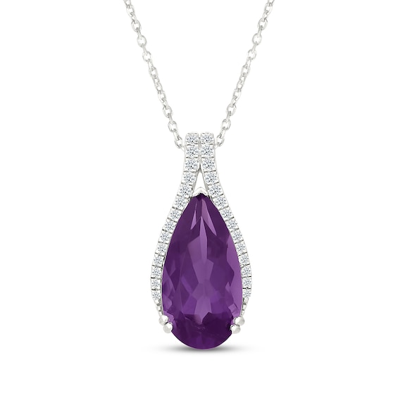 Pear-Shaped Amethyst & White Lab-Created Sapphire Necklace Sterling Silver 18"