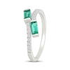 Thumbnail Image 2 of Baguette-Cut Lab-Created Emerald & White Lab-Created Sapphire Bypass Ring Sterling Silver