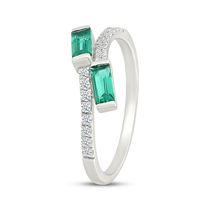 Main Image 2 of Baguette-Cut Lab-Created Emerald & White Lab-Created Sapphire Bypass Ring Sterling Silver