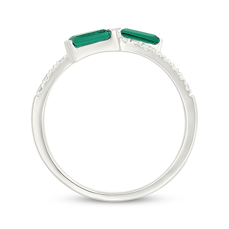 Main Image 3 of Baguette-Cut Lab-Created Emerald & White Lab-Created Sapphire Bypass Ring Sterling Silver