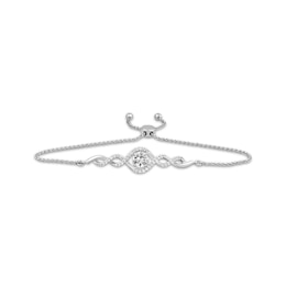 White Lab-Created Sapphire Bolo Bracelet Sterling Silver 9"