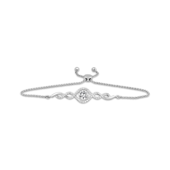 White Lab-Created Sapphire Bolo Bracelet Sterling Silver 9"