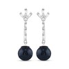 Thumbnail Image 2 of Black Cultured Pearl & White Lab-Created Sapphire Drop Earrings Sterling Silver