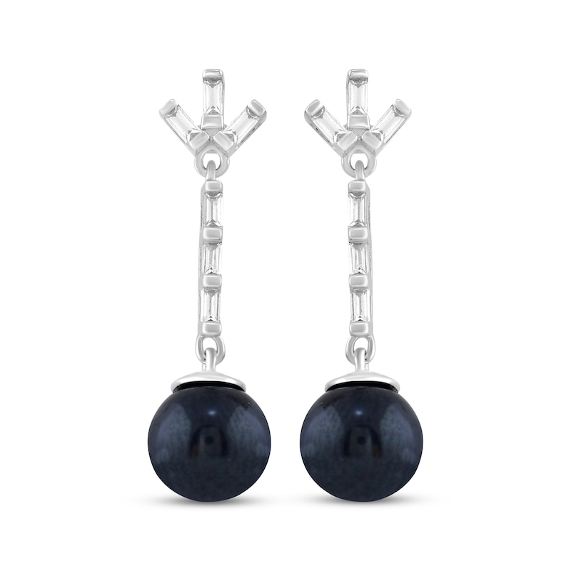 Main Image 2 of Black Cultured Pearl & White Lab-Created Sapphire Drop Earrings Sterling Silver