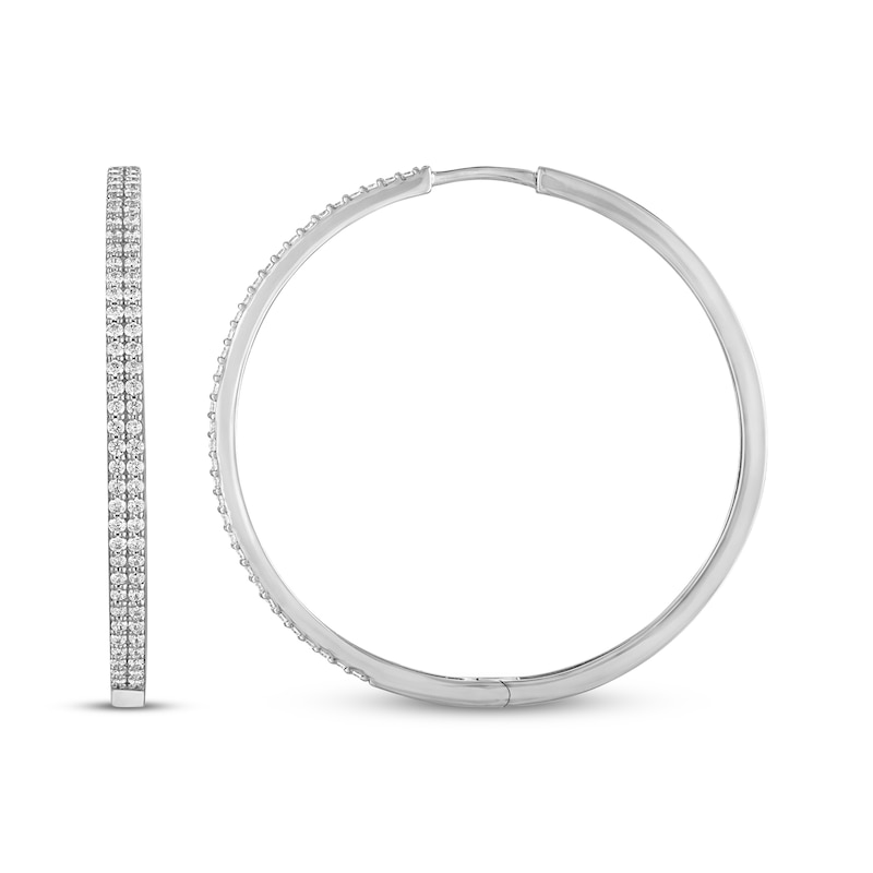 Main Image 3 of KAY Lab-Grown Diamonds Two-Row Pavé Hoop Earrings 1 ct tw Sterling Silver