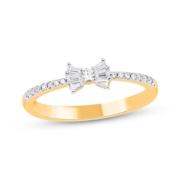 Baguette & Round-Cut Diamond Bowtie Fashion Ring 1/4 ct tw 14K Yellow Gold