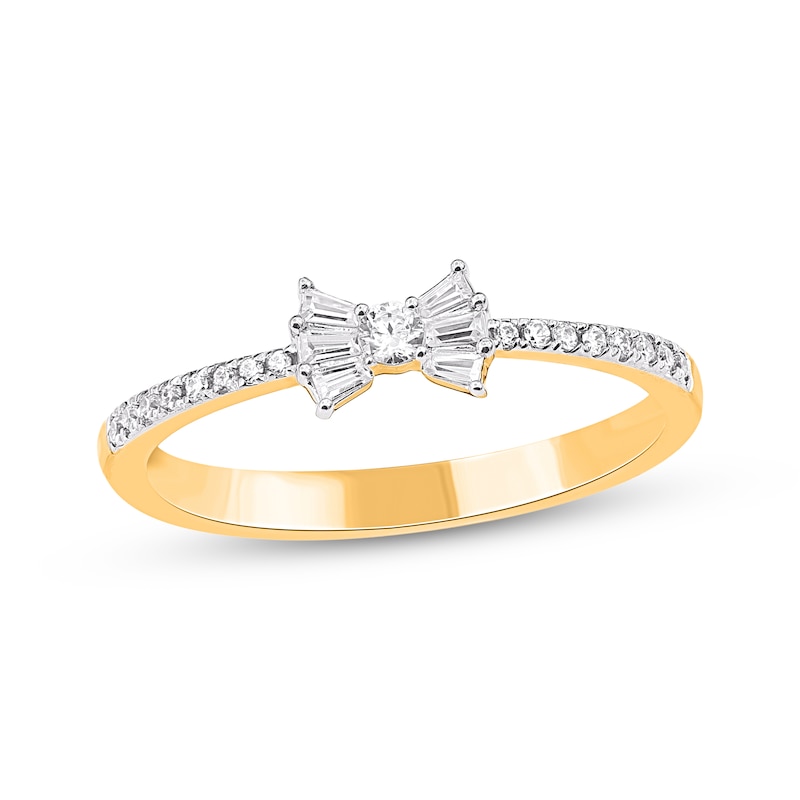 Main Image 1 of Baguette & Round-Cut Diamond Bowtie Fashion Ring 1/4 ct tw 14K Yellow Gold