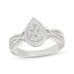 Multi-Diamond Pear-Shaped Halo Fashion Ring 1/8 ct tw Sterling Silver