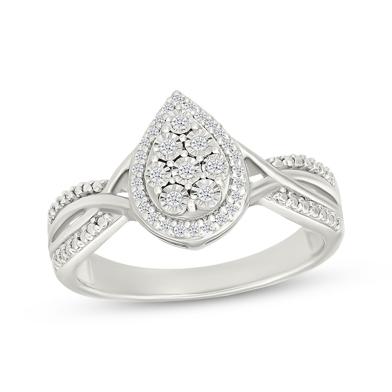 Multi-Diamond Pear-Shaped Halo Fashion Ring 1/8 ct tw Sterling Silver