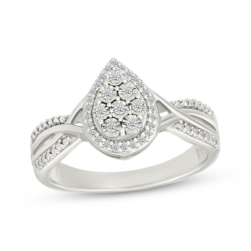 Main Image 1 of Multi-Diamond Pear-Shaped Halo Fashion Ring 1/8 ct tw Sterling Silver