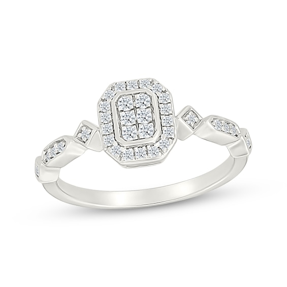 Multi-Diamond Geometric Shank Fashion Ring 1/5 ct tw Sterling Silver