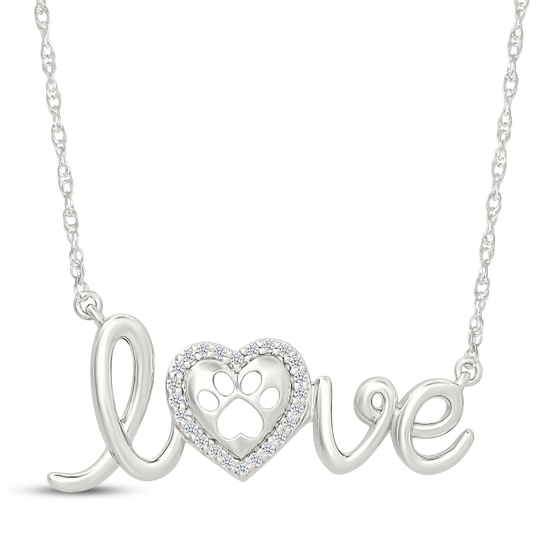 Main Image 1 of Diamond "Love" Paw Print Necklace 1/15 ct tw Sterling Silver 18"