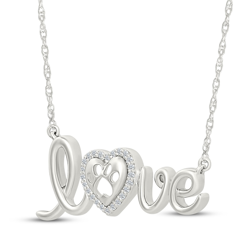 Main Image 2 of Diamond "Love" Paw Print Necklace 1/15 ct tw Sterling Silver 18"