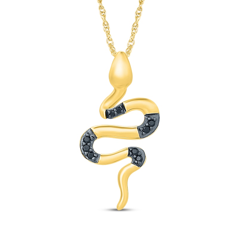Main Image 1 of Black Diamond Snake Necklace 1/15 ct tw 10K Yellow Gold 18"
