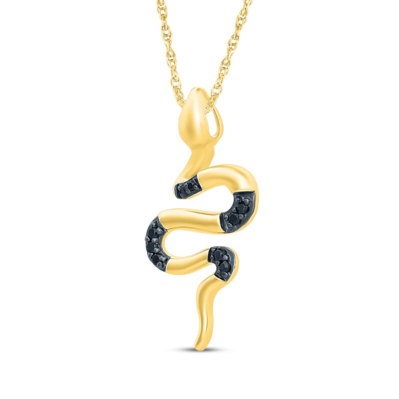 Main Image 2 of Black Diamond Snake Necklace 1/15 ct tw 10K Yellow Gold 18"