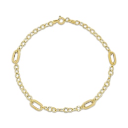 Paperclip Link & Textured Chain Bracelet Hollow 10K Yellow Gold 7.5"