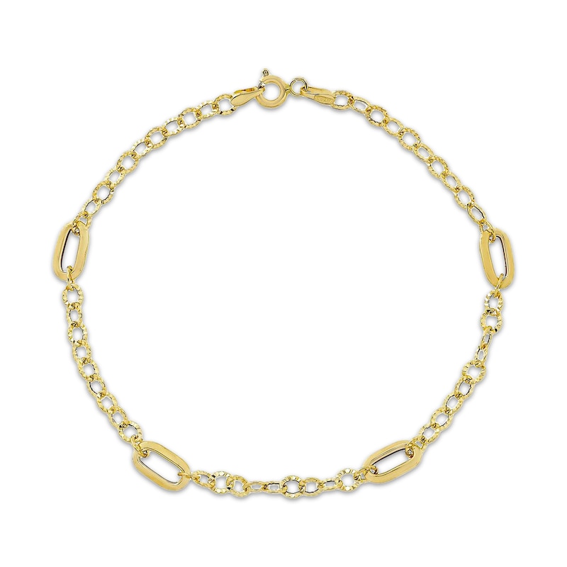 Main Image 1 of Paperclip Link & Textured Chain Bracelet Hollow 10K Yellow Gold 7.5"