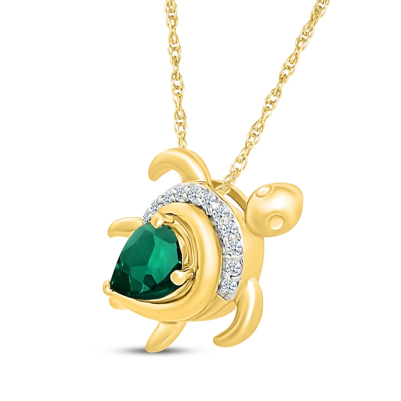 Main Image 2 of Pear-Shaped Lab-Created Emerald & White Lab-Created Sapphire Turtle Necklace 24K Yellow Gold Vermeil Sterling Silver 18"
