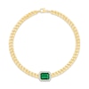 Thumbnail Image 1 of Emerald-Cut Lab-Created Emerald & White Lab-Created Sapphire Curb Chain Bracelet 24K Yellow Gold Vermeil Sterling Silver 7.5"