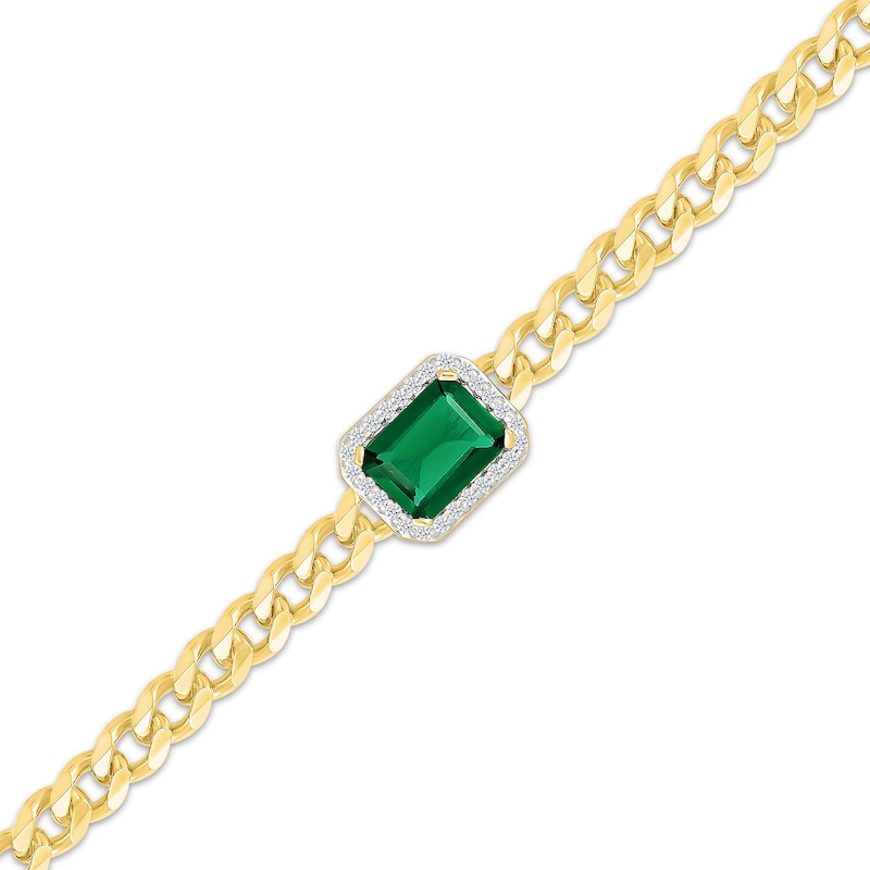 Main Image 2 of Emerald-Cut Lab-Created Emerald & White Lab-Created Sapphire Curb Chain Bracelet 24K Yellow Gold Vermeil Sterling Silver 7.5"