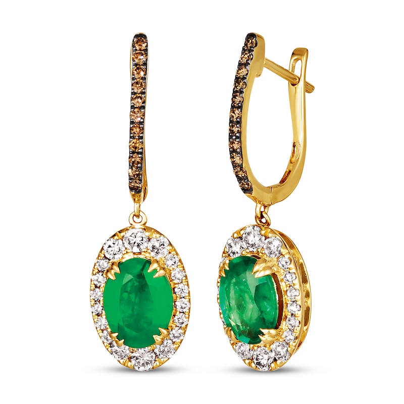 Main Image 1 of Le Vian Oval-Cut Emerald Drop Earrings 3/4 ct tw Diamonds 14K Honey Gold