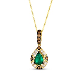 Le Vian Pear-Shaped Emerald Halo Necklace 1/3 ct tw Diamonds 14K Honey Gold 20"