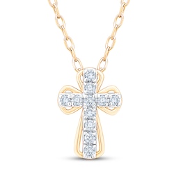 Diamond Mini Dual-Cross Necklace 1/10 ct tw 10K Yellow Gold 18"