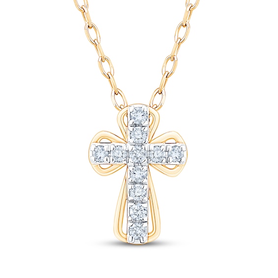 Diamond Mini Dual-Cross Necklace 1/10 ct tw 10K Yellow Gold 18"