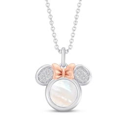 Disney Treasures Minnie Mouse Mother-of-Pearl & Diamond Necklace 1/15 ct tw Sterling Silver & 10K Rose Gold 19"