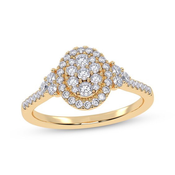 Adore Round-Cut Multi-Diamond Oval-Shaped Halo Engagement Ring 3/8 ct tw 10K Yellow Gold