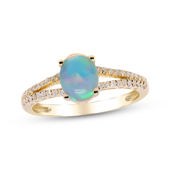 Oval-Shaped Opal & Diamond Ring 1/5 ct tw 10K Yellow Gold