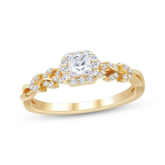 Adore Princess-Cut Diamond Halo Engagement Ring 1/2 ct tw 14K Yellow Gold